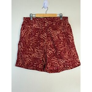 L.L Bean Mens Burgundy Tropical Leaf Print Supplex Mesh Lined Swim Trunks M
